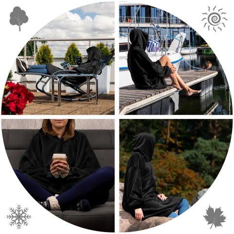 Bluzair Bluza Koc z Kapturem XXL Ciepła Czarny 4w1 Bluzair Bluza Koc z Kapturem XXL Ciepła Czarny 4w1