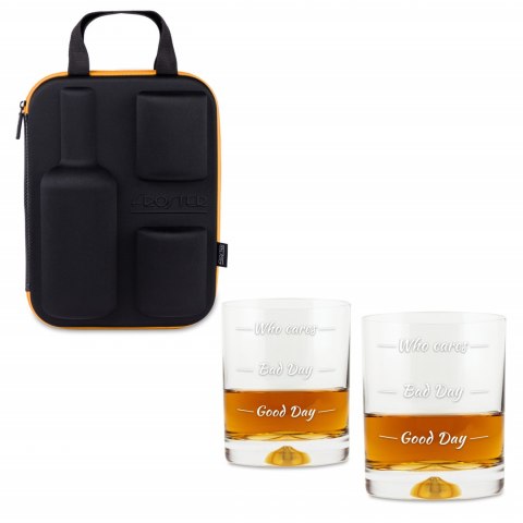 Etui na butelkę ze szklankami do whisky Who cares Etui na butelkę ze szklankami do whisky Who cares