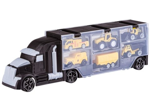 Czarna Ciężarówka, Transporter + Auta, Otwierana Laweta, Pojazdy Budowlane, Traktor, Jeep 6w1 Czarna Ciężarówka, Transporter + Auta, Otwierana Laweta, Pojazdy Budowlane, Traktor, Jeep 6w1