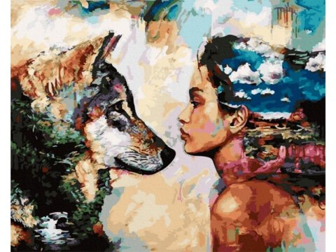 OBRAZ MALOWANIE PO NUMERACH RAMA 50x40cm SPOJRZENIE - WILK I KOBIETA OBRAZ MALOWANIE PO NUMERACH RAMA 50x40cm SPOJRZENIE - WILK I KOBIETA