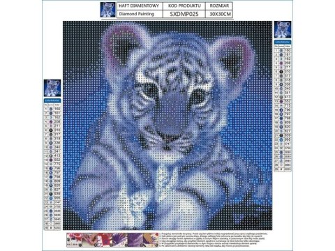 Haft Diamentowy, Obraz, Mozaika Diamentowa Diamond Painting, ŚNIEŻNY TYGRYSEK 30x30cm Haft Diamentowy, Obraz, Mozaika Diamentowa Diamond Painting, ŚNIEŻNY TYGRYSEK 30x30cm