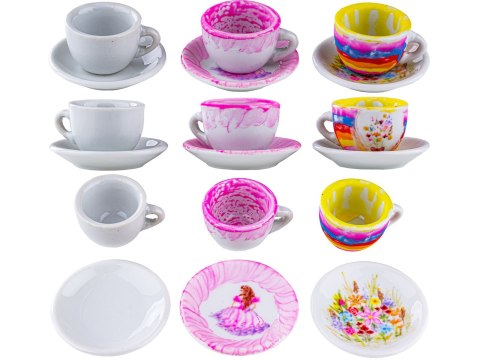 Porcelanowy Zestaw Do Malowania, Filiżanki, Imbryk, Farby + Akcesoria DIY 21 Elementów Porcelanowy Zestaw Do Malowania, Filiżanki, Imbryk, Farby + Akcesoria DIY 21 Elementów