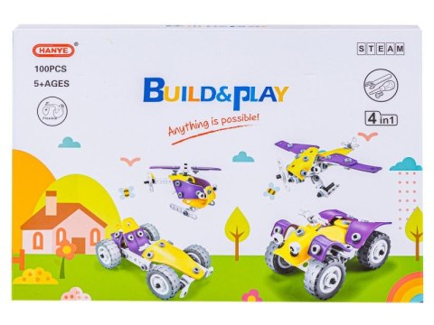 Klocki Elastyczne, Konstrukcyjne 100 El. Auto, Wyścigówka, Quad, Helikopter, Samolot Do Rozkręcania I Skręcania 4w1 Klocki Elastyczne, Konstrukcyjne 100 El. Auto, Wyścigówka, Quad, Helikopter, Samolot Do Rozkręcania I Skręcania 4w1