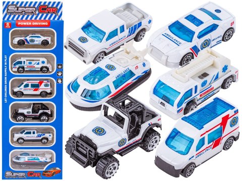 Metalowe Pojazdy Uprzywilejowane, Auta, Resoraki 6 Sztuk Zestaw 1:64 POGOTOWIE, AMBULANS Metalowe Pojazdy Uprzywilejowane, Auta, Resoraki 6 Sztuk Zestaw 1:64 POGOTOWIE, AMBULANS