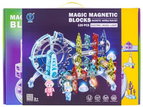 Świecące Klocki Magnetyczne, Tor Kulkowy Dla Kulek 120 Elementów Kulodrom Świecące Klocki Magnetyczne, Tor Kulkowy Dla Kulek 120 Elementów Kulodrom