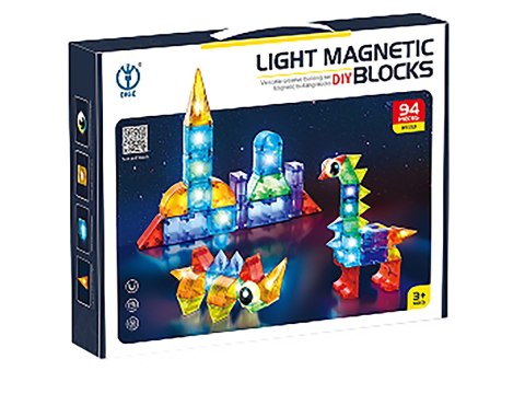 Klocki Magnetyczne, Konstrukcyjne, Świecące Elementy, Figury 3D 94 El. Klocki Magnetyczne, Konstrukcyjne, Świecące Elementy, Figury 3D 94 El.
