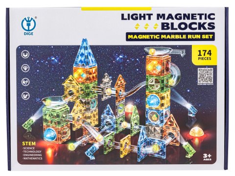 Klocki Magnetyczne Konstrukcyjne TOR KULKOWY Świecące Elementy 174 El. Kulodrom Klocki Magnetyczne Konstrukcyjne TOR KULKOWY Świecące Elementy 174 El. Kulodrom