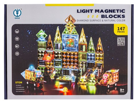 Konstrukcyjne Klocki Magnetyczne Świecące Elementy + Pojazdy 147 El. Konstrukcyjne Klocki Magnetyczne Świecące Elementy + Pojazdy 147 El.