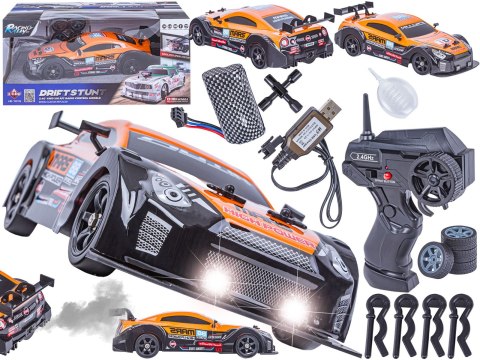 DUŻY Samochód Do Driftu Auto RC Drift 1:16 2,4 GHz PARA DYM 4WD Pomarańczowy Nissan GTR LED DUŻY Samochód Do Driftu Auto RC Drift 1:16 2,4 GHz PARA DYM 4WD Pomarańczowy Nissan GTR LED