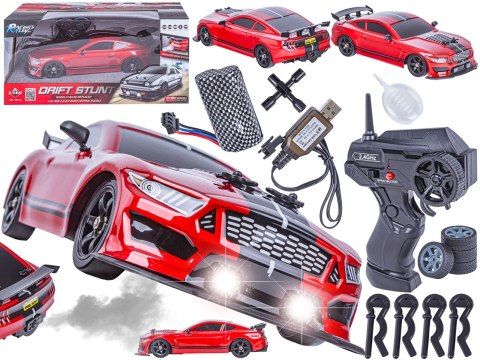 DUŻY Samochód Do Driftu Auto RC Drift 1:16 2,4 GHz PARA DYM Mustang 4WD Czerwony LED DUŻY Samochód Do Driftu Auto RC Drift 1:16 2,4 GHz PARA DYM Mustang 4WD Czerwony LED