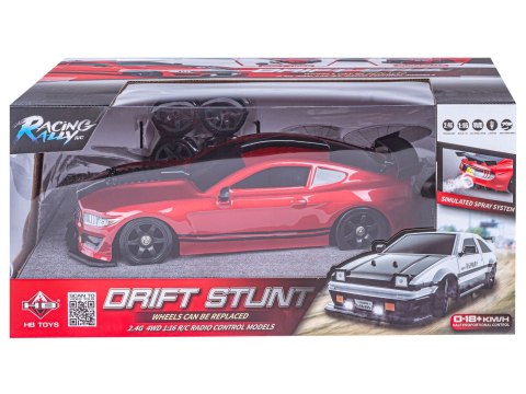 DUŻY Samochód Do Driftu Auto RC Drift 1:16 2,4 GHz PARA DYM Mustang 4WD Czerwony LED DUŻY Samochód Do Driftu Auto RC Drift 1:16 2,4 GHz PARA DYM Mustang 4WD Czerwony LED