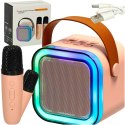 Zestaw do karaoke 2 mikrofony + głośnik przenośny BLUETOOTH USB LED różowy Zestaw do karaoke 2 mikrofony + głośnik przenośny BLUETOOTH USB LED różowy