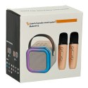 Zestaw do karaoke 2 mikrofony + głośnik przenośny BLUETOOTH USB LED różowy Zestaw do karaoke 2 mikrofony + głośnik przenośny BLUETOOTH USB LED różowy