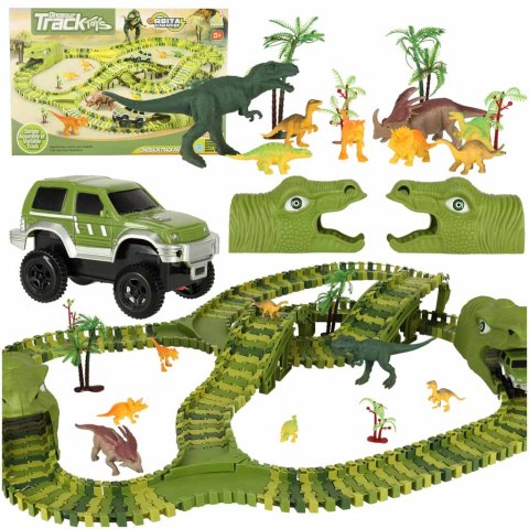 Tor wyścigowy dinozaury samochody 240 elementów Tor wyścigowy dinozaury samochody 240 elementów