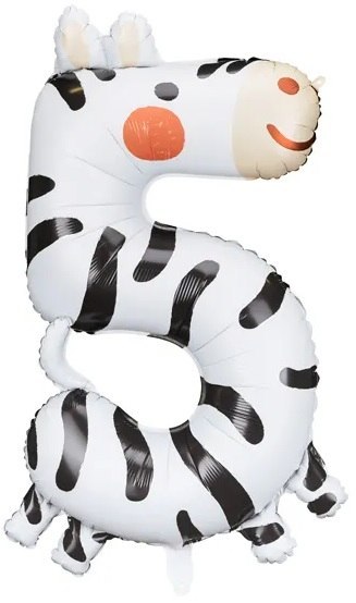 Balon foliowy urodzinowy cyfra "5" - Zebra 42x81 cm Balon foliowy urodzinowy cyfra "5" - Zebra 42x81 cm