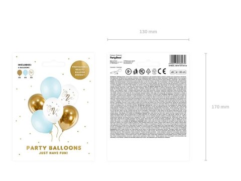 Balony urodzinowe Pastel Light Blue biały złoty niebieski 30cm 6 sztuk Balony urodzinowe Pastel Light Blue biały złoty niebieski 30cm 6 sztuk