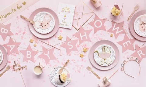 Baner napis na baby shower gwiazdki jasnoróżowe 290cm x 16,5cm Baner napis na baby shower gwiazdki jasnoróżowe 290cm x 16,5cm