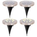 Lampy ogrodowe solarne najazdowe gruntowe czujnik zmierzchu wbijane świecący dysk 8LED 4szt. ciepły biały Lampy ogrodowe solarne najazdowe gruntowe czujnik zmierzchu wbijane świecący dysk 8LED 4szt. ciepły biały