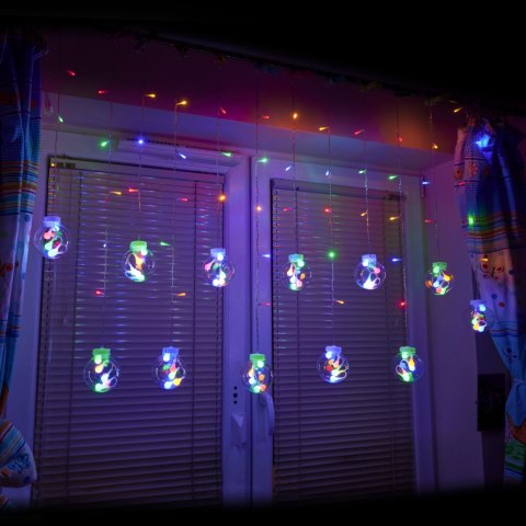 Lampki LED kurtyna kule wiszące świąteczne choinkowe 3m 108LED multikolor ze złączem 8 trybów świecenia Lampki LED kurtyna kule wiszące świąteczne choinkowe 3m 108LED multikolor ze złączem 8 trybów świecenia