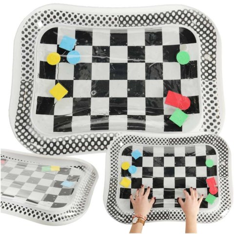 Mata wodna sensoryczna dmuchana dla niemowląt kontrastowa czarno-biała szachownica XXL 65x50 cm Mata wodna sensoryczna dmuchana dla niemowląt kontrastowa czarno-biała szachownica XXL 65x50 cm