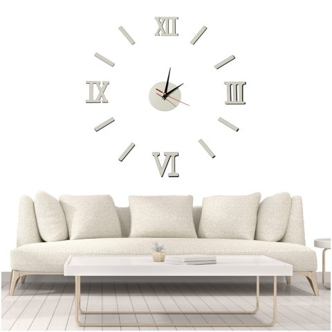 Zegar Ścienny naklejany DIY 3D regulowany rzymski srebrny 130cm Zegar Ścienny naklejany DIY 3D regulowany rzymski srebrny 130cm