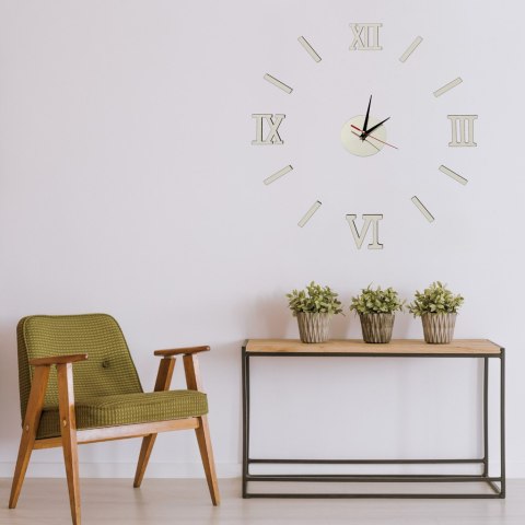 Zegar Ścienny naklejany DIY 3D regulowany rzymski srebrny 130cm Zegar Ścienny naklejany DIY 3D regulowany rzymski srebrny 130cm