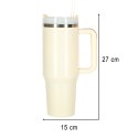 Kubek termiczny ze słomką i uchwytem termos 1200ml kremowy Kubek termiczny ze słomką i uchwytem termos 1200ml kremowy