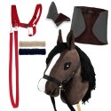 Zestaw Skippi - Hobby Horse Gniady - Derka szary i brąz - Kantar czerwony Zestaw Skippi - Hobby Horse Gniady - Derka szary i brąz - Kantar czerwony